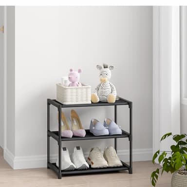 Autonomier 3 Tier Small Shoe Rack, Narrow Stackable Kids Toddler Adult Shoe Storage Organizer Shelf for Closet Floor Front Door Entrance Entryway, Free Standing Shoe Rack Organization Shelves - Image 2