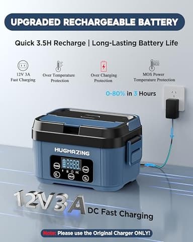 Hugmazing Cordless Electric Lunch Box for Adults, Men & Women – Rechargeable Self-Heating Food Warmer with 1100ML SS Container, Battery-Powered Heated Lunch Box, Perfect for Work and Travel Use - Image 4