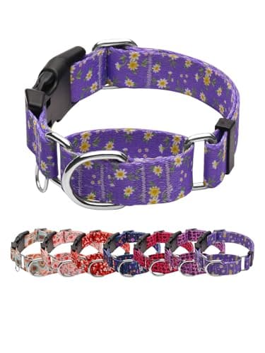 JOOCPUP Martingale Collar for Dogs with TAG Ring, Adjustable Soft Nylon Dog Collars with Buckle Heavy Duty for Small, Medium & Large Dogs (Purple Flower,M) - Image 1