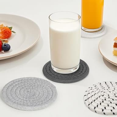 BUEDM 12 Pcs Boho Drink Coasters,Minimalist Cotton Handmade Woven Absorbent Drink Coasters,Heat Resistant Cotton Coasters for Coffee Table, Kitchen, Home Decoration - Image 7