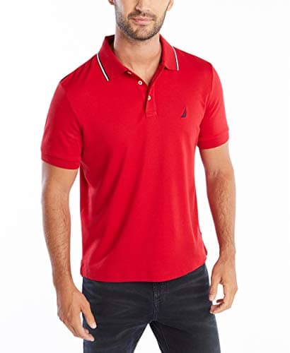 Nautica Men's Classic Fit Short Sleeve Dual Tipped Collar Polo Shirt, Red, Large - Image 1
