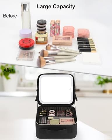 Chomeiu Makeup Bag with LED Mirror, Travel Makeup Case for Women and Makeup Artists Cosmetic Organizer Large Make Up Bags with Light Up Mirror, 3 Color Lights, Adjustable Dividers and Brush Holder - Image 5
