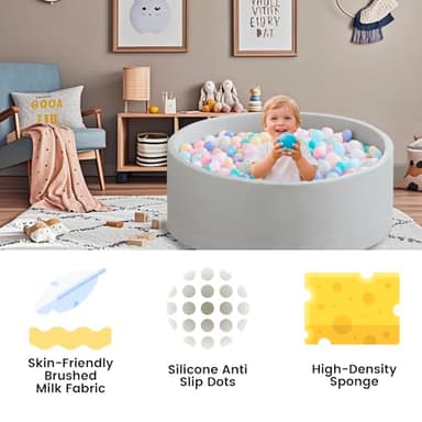 Zedachica Ball Pit for Toddlers 47.24''x15.75'' Baby Ball Pit Soft Foam Ball Pits Round Lagre Kids Ball Pits Indoor and Outdoor Game Kids Play Ball Pool Ideal Gift for Children (Grey, NO Balls) - Image 7