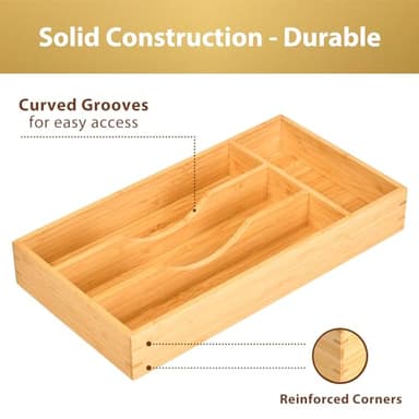 Umilife Bamboo Kitchen Drawer Organizer, 7 Inch Silverware Utensils Tray Holder for Small Drawer, Wood Caddy for Flatware Cutlery Knives - Image 3