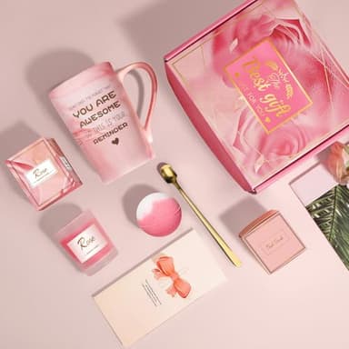 Birthday Gifts for Women, Mom, Sister, Friend: Unique Pink Self Care Spa Relaxation Baskets Set, Christmas, Holiday, Valentines Day Presents for Her, Girlfriend, Grandma, Wife, Bestie, Coworkers - Image 5