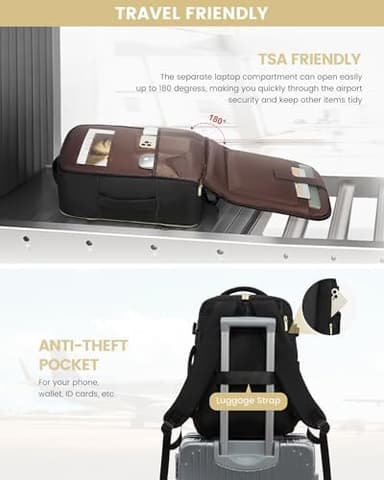 LOVEVOOK Large Travel Backpack for Women, TSA Carry on Backpack for Airplanes, 40L Personal Item Travel Bag fits 17" Laptop, Waterproof Carry on Bag Flight Approved with 4 Packing Cubes, Black - Image 4