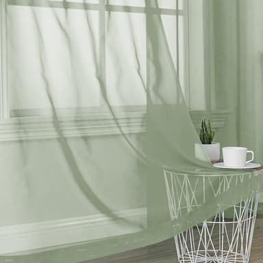OVZME Light Green Sheer Curtains 63 inch Length 2 Panels Set for Bedroom Living Room, Elegant Light Filtering Sheer Drapes Window Treatments, Each is 42W x 63L Inches, Sage Green - Image 6