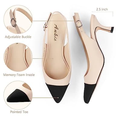 Ankis Slingback Heels for Women Closed Toe Women's Pumps Kitten Heel Wedding Party Casual Dress Shoes Nude Black - Image 3
