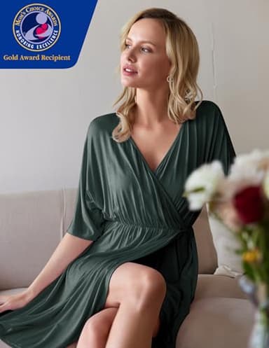 Ekouaer 3 in 1 Labor/Delivery/Hospital Gown Maternity Dress Nursing Nightgown Sleepwear for Breastfeeding, Dark Green, XX-Large - Image 2