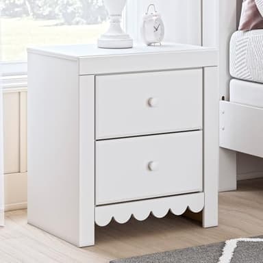 Signature Design by Ashley Mollviney Minimalist 2 Drawer Nightstand with USB Ports, 24.25" Tall, White - Image 2