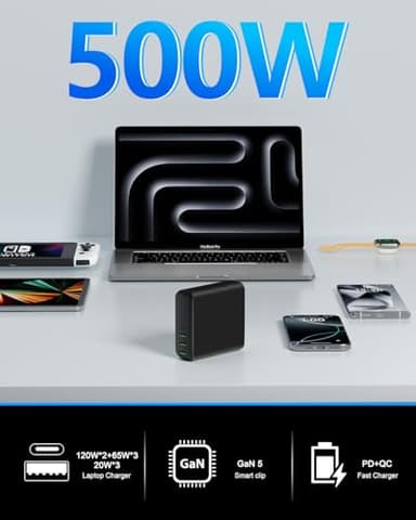 500W USB C Charger Block, 8-Port USB C Charging Station Fast Charging PD 120W PC Laptop Charger Adapter Compatible with MacBook Pro/Air/All iPad,DELL, iPhone 16/15/14/13/Pro Max/Galaxy - Image 3