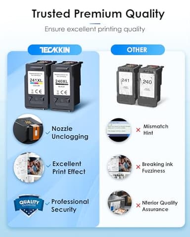 TECKKIN PG-240XL/CL-241XL Ink Cartridges Replacement for Canon 240XL 241XL Combo Pack 240 241 Printer Ink for PIXMA MG3620 MG3600 TS5120 TS5100 MG3220 MG3520 MG2120 MX472 (1 Black, 1 Tri-Color) - Image 6