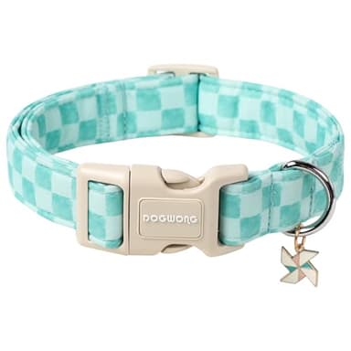 DOGWONG Green Dog Collar, Green Plaid Dog Collar Durable Checkered Pet Dog Collars Cute Summer Boy Puppy Necklace for Small Medium Large Dogs - Image 1