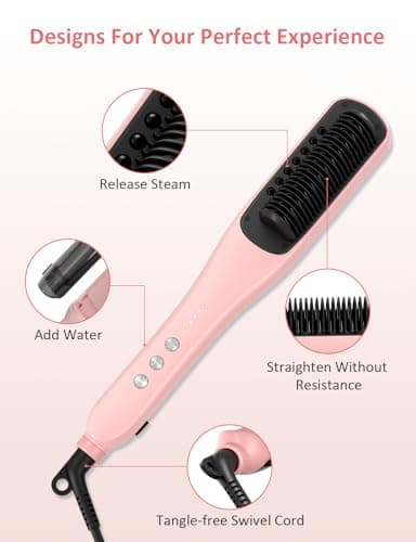 Venxis Hair Straightener Brush, Straightening Comb with 3 Temp Settings & 20s Fast Heating 212℉ to 415℉, 30-Minute Auto Shut-Off & 120 Voltage, Steam Design for Hair Treatment (Pink) - Image 6