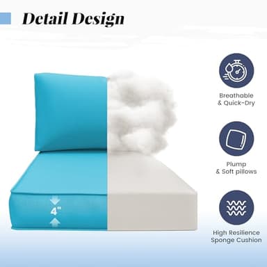 Amopatio 14-Piece Outdoor Sofa Cushions for 6-Seat Patio Sectional, Waterproof Quick-Dry Outdoor Replacement Cushions, Non-Slip Bottom All-Weather Sunproof Couch Cushion Eco Fabric, Sky Blue - Image 4
