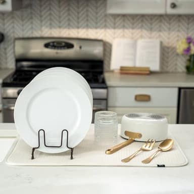 S&T INC. Dish Drying Mat XL, 18” x 24”, Absorbent Microfiber Kitchen Counter Mat, Dish Drying Pad for Dishes, Utensils, Pots and Pans, Extra Large, Cream - Image 4