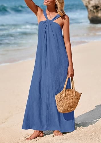 PRETTYGARDEN Womens 2025 Casual Long Summer Dresses Sleeveless Strappy Loose Flowy Beach Vacation Maxi Dress with Pockets (Grey Blue,X-Large) - Image 8