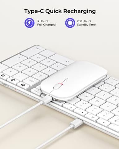 seenda Bluetooth Keyboard and Mouse for Mac, SKM64-2 Multi-Device Rechargeable Slim Wireless Keyboard Mouse Stainless Steel Full Size, Compatible with MacBook Pro/Air, iPad, Mac - White Silver - Image 3