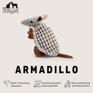 Hollypet Plush Dog Squeaky Toy Stuffed Armadillo Animal Pet Puppy Chew Toys with Clean Teeth for Small Medium Large All Breed Sizes Dogs, Gray, 8 in - Image 2