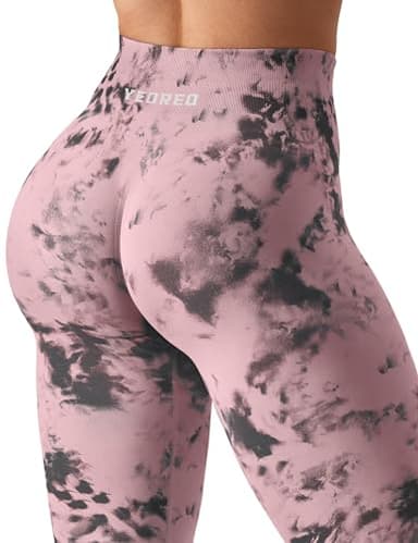 YEOREO Workout Leggings for Women Dazzle Scrunch Butt Lifting Leggings Seamless Screen Print Gym Yoga Pants Pink S - Image 3