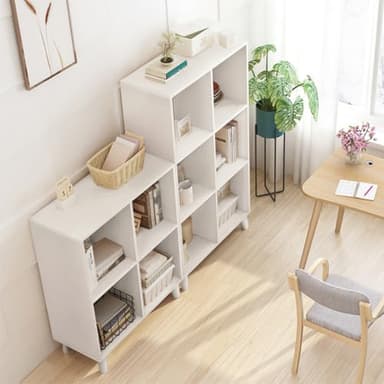 IOTXY Open Cube Low Bookcase - 2-Tier Freestanding Storage Display Cabinet Organizer with Legs for Home Office, 4-Cubes Open Shelf Short Bookshelf, White - Image 6
