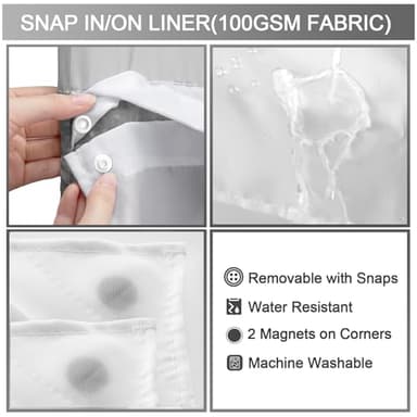 YellyHommy Stall No Hook Shower Curtain with Snap in Fabric Liner Set Less Time Grey Waffle Shower Curtain for Bathroom 75" L x 60" W - Image 4