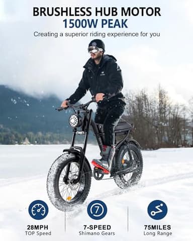 Riding'times Z8PRO/Z8S Moped Style Ebike for Adults, 1500W 31.2AH/ 20.4AH Long Seat Electric Dirt Bike with 20" Fat Tire, Max 31MPH & 40-150 Miles, Full Suspension E Bike All Terrain - Image 3
