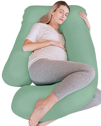 Cute Castle Cooling Cover Pregnancy Pillows, Soft U-Shape Maternity Pillow with Removable Cover - Full Body Pillows for Adults Sleeping - Pregnancy Must Haves - Jumbo 57 Inch - Green - Image 1