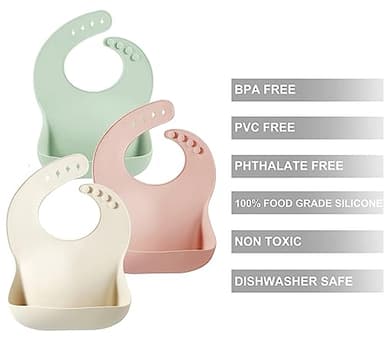 PandaEar Silicone Baby Bibs Set of 3 for Toddlers, BPA Free Waterproof Adjustable Feeding Bib with Large Pocket Food Catcher (Pink) - Image 3