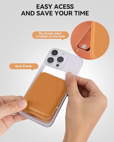 BOSTANTEN Mag Safe Wallet with Stand Magnetic Wallet for Phone Leather Magsafe Card Holder Compatible with iPhone 16/15/14/13/12 series and MagSafe cases, 1 Slot, Fit 3 Cards, Brown - Image 2