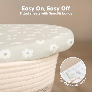 2-Pack Baby Bassinet Sheets Girl, Boy - Viscose Derived from Bamboo Fitted Bassinet Sheets Compatible with Halo Bassinest Swivel Sleeper, Baby Delight, Graco Bedside Bassinet Mattress Sheet (Meadow) - Image 5