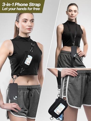 Tiostep Clip and Go Strap for Phone with Wallet Crossbody Phone Lanyard Adjustable and Detachable RFID Wristlet Wallet with ID Window and Zipper, Black - Image 2