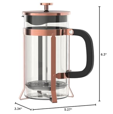 QUQIYSO Coffee Maker 304 Stainless Steel French Press with 4 Filter, Heat Resistant Durable, Easy to Clean, Borosilicate Glass Coffee Press, 100% BPA Free Teapot, 21 ounce, copper - Image 8