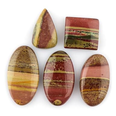CRYSTALINES (5pcs) Wholesale Natural Owyhee Picture Jasper Gemstone Polished Cabochon Mix Shape Bulk Loose Stones Supplies DIY Jewelry Making Chakra Healing Crystals Wire Wrapping Giftgiving - Image 1