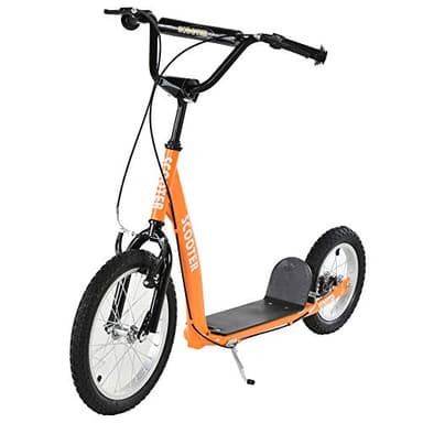 Aosom Youth Scooter Kick Scooter for Kids 5+ with Adjustable Handlebar 16" Front and 12" Rear Dual Brakes Inflatable Wheels, Orange - Image 1