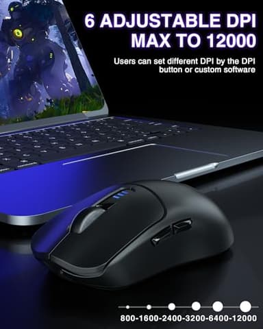 AULA SC580 Wireless Gaming Mouse, Tri-Mode 2.4G/BT5.0/USB-C Gaming Mouse, 12000 DPI Rechargeable Wireless Mouse with 6 Programmable Buttons, Ergonomic Computer Mouse for Laptop/PC/Mac/Tablet - Image 4