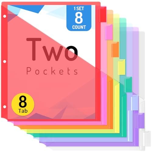 Forvencer 8 Count Dividers with Two Pockets, 8 tabs Binder Dividers for 3 Ring Binder Organizer, Multicolor, 1 Set - Image 1
