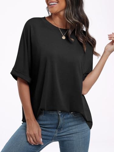 ANRABESS Womens Tops Oversized T Shirts Short Sleeve Crewneck Summer Casual Loose Basic Tee Shirt 2025 Trendy Fashion Clothes Black X-Large - Image 6