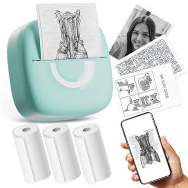 Mini Printer Sticker Thermal Printer with 3 Rolls Paper, Bluetooth Portable Phone Print Pods,Study Sticker Maker for Pictures, Photos, Journals, DIY, Compatible with Phone & Tablet - Image 1