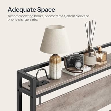 HOOBRO Queen Size Headboard, Headboard with 2 Outlets and 4 USB Ports, Adjustable Height, Storage Rack, Sturdy and Stable, Easy Assembly, Greige and Black - Image 6