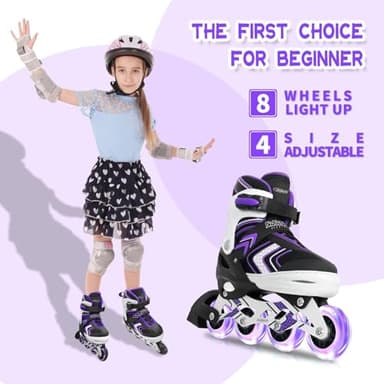 Adjustable Inline Skates for Girls, Girls Roller Skates with All Light up Wheels for Big Kids, Purple, Size 1 2 3 4 - Image 8