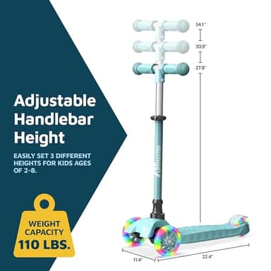 Lifemaster Kids Scooter – Children and Toddler 3 Wheel Kick Scooter – LED Wheel Lights Illuminate When Rolling– Adjustable Handlebar – Indoor and Outdoor Teal - Image 7