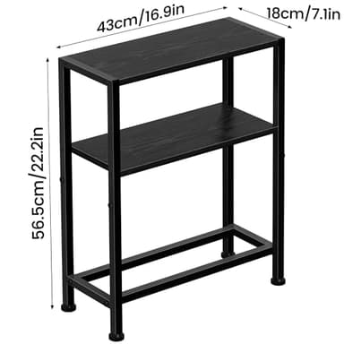 Narrow Side Table Set of 2 for Small Space, 2-Tier Small End Table with Shelf Holder, Slim Nightstand, Skinny Snack Couch Table in Living Room, Bedroom, Study, Kitchen and Balcony (Black) - Image 3