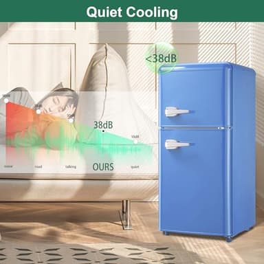 Retro Mini Fridge with Freezer 4.0 Cu. Ft, Small Refrigerator with 7 Level Adjustable Thermostat, Compact Classic Dual Door Fridge Removable Glass Shelves for Apartments, Dorm, Office, Blue - Image 5