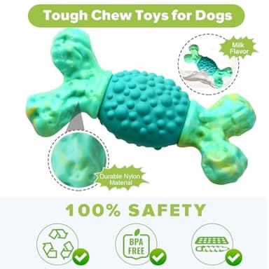 Rensh Tough Dog Chew Toys for Aggressive Chewers, Almost Indestructible Dog Toys for Medium Large Breed, Super Bone Chew Toy to Keep Them Busy & Reduce Boredom, Teeth Cleaning & Training, Milk Flavor - Image 3
