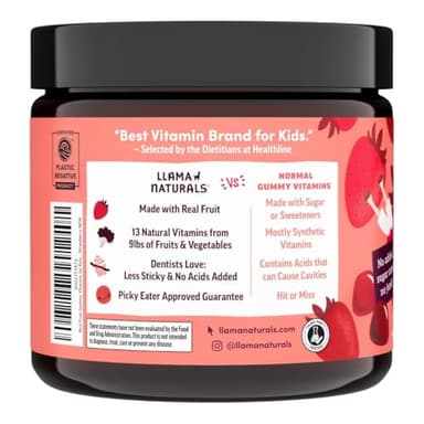 Llama Naturals Kids Multivitamin Gummies, Vegan, Organic with Vitamin D, C & K, Toddler Real Fruit Gummy Vitamins, Chewable Supplement, Whole Food Multivitamin, No Added Sugar Cane, Strawberry, 90 Ct - Image 2