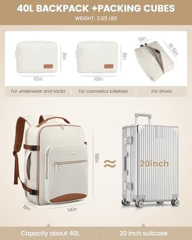 LOVEVOOK 40L Travel Backpack for Women Men,Waterproof Airline Approved Carry On Luggage Travel Essentials,TSA Carry On Backpack Personal Item Travel Bag Suitcase with 3 Packing Cubes,Weekender,Daypack - Image 5