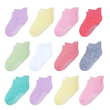 HYzgb Toddler Girls Socks 1T 2T 3T Non Slip with Grippers 12 Pairs Baby Ankle Cotton Grips Socks 12-18-24 Months for Girls 1-2-3 Years Old (Bright Candy Colors) - Image 1