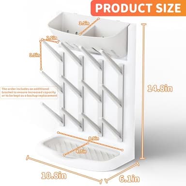 Yieach Larger Vertical Baby Bottle Drying Rack - BPA Free - Space Saving Feeding Bottles Drying Rack Holder for Countertop,Baby Bottle Holder Storage Station for Pacifiers,Pump Accessories Stand,Grey - Image 3