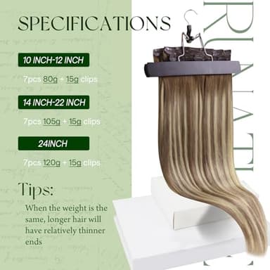 RUNATURE Balayage Clip in Hair Extensions, Real Human Hair Clip in Extensions for Women, Long Hair Extensions Add Length Easy to Apply, 24 Inch 135g #3/8/22 Walnut Brown to Light Brown with Blonde - Image 5